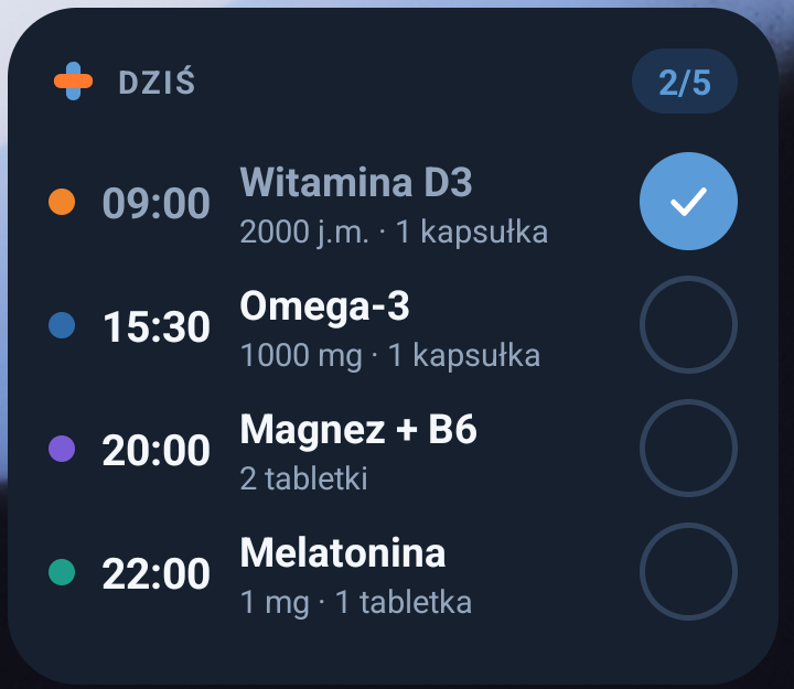 Widget APPteczki w trybie ciemnym
